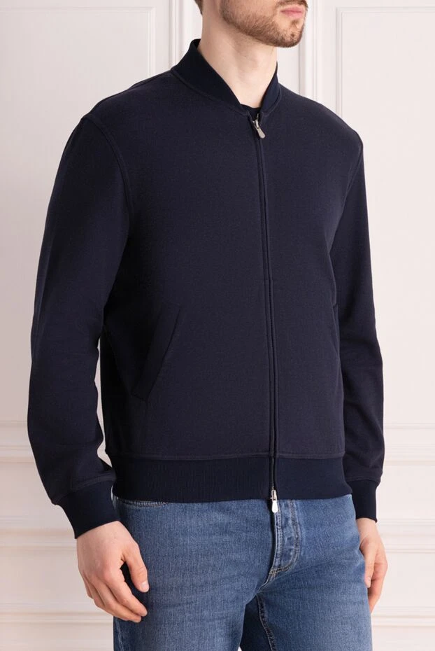 Brunello Cucinelli кофта спортивная из хлопка тёмно синего цвета на молнии
 166418 - фото 3