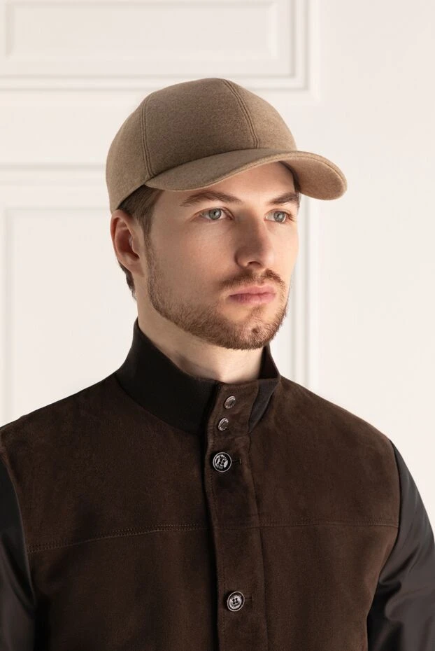 Cesare di Napoli man beige men's cashmere cap купить с ценами и фото 166496 - photo 2