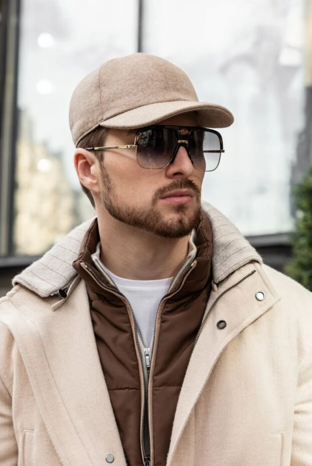 Cesare di Napoli кепка из кашемира без застежки бежевая мужская 166496 - фото 2