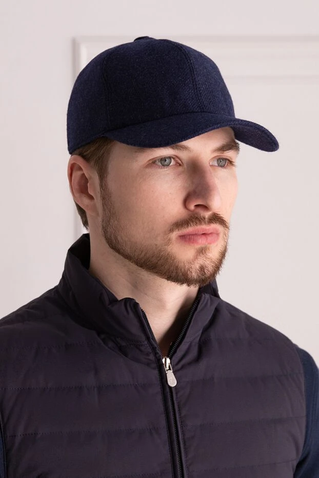 Cesare di Napoli man blue cashmere cap for men купить с ценами и фото 166498 - photo 2