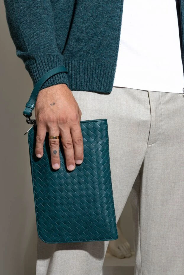 Клатч большой кожаный Intrecciato Piccolo мужской зеленый - фото 2
