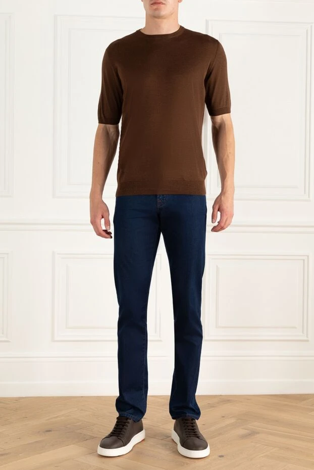 Cesare di Napoli man short-sleeved jumper in silk brown for men купить с ценами и фото 166558 - photo 2