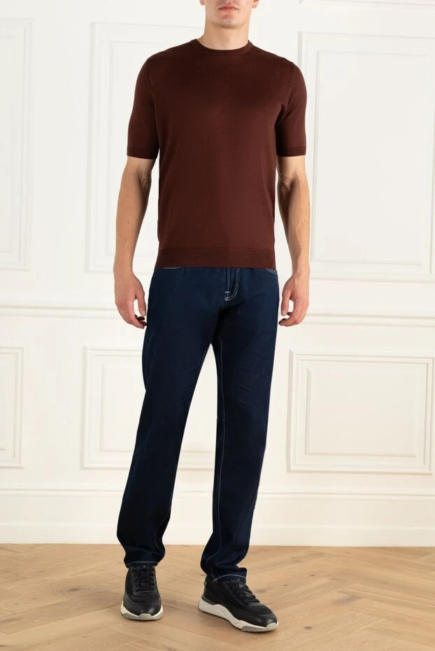 Cesare di Napoli man short-sleeved jumper in silk brown for men купить с ценами и фото 166562 - photo 2