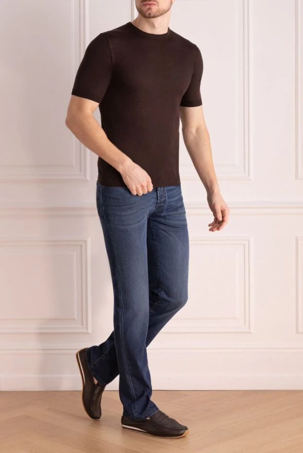 Cesare di Napoli man short-sleeved jumper in silk brown for men купить с ценами и фото 166566 - photo 2