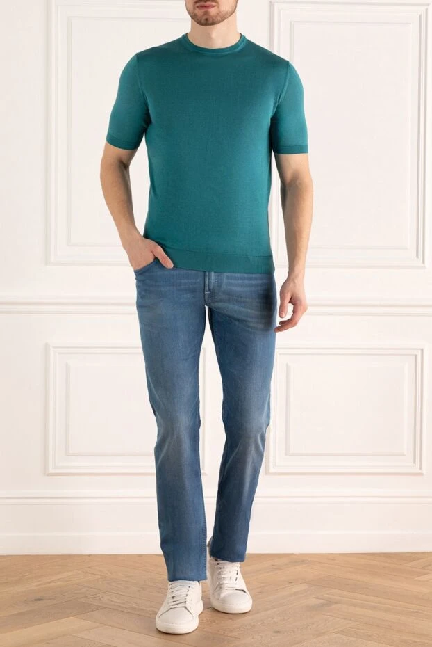 Cesare di Napoli man short sleeve jumper in silk green for men купить с ценами и фото 166573 - photo 2