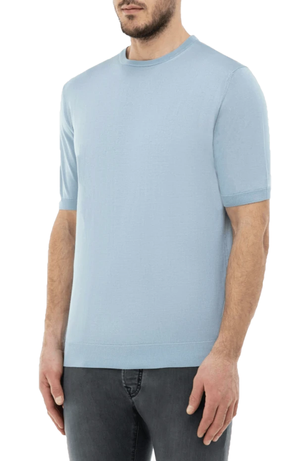 Cesare di Napoli man blue short sleeve silk jumper for men купить с ценами и фото 166574 - photo 2