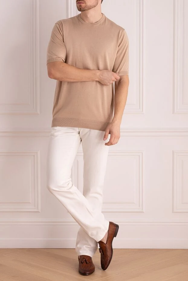 Cesare di Napoli man short sleeve jumper in silk and cotton beige for men купить с ценами и фото 166587 - photo 2