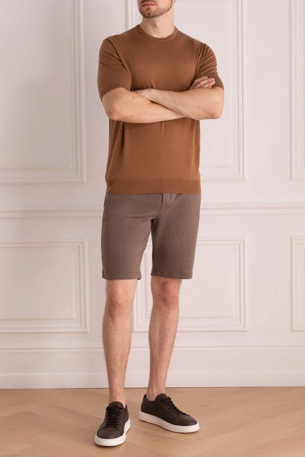 Cesare di Napoli man short sleeve jumper in silk and cotton brown for men купить с ценами и фото 166590 - photo 2