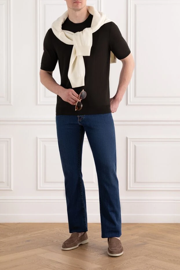 Cesare di Napoli джемпер с коротким рукавом из шелка и хлопка коричневый мужской 166590 - фото 2