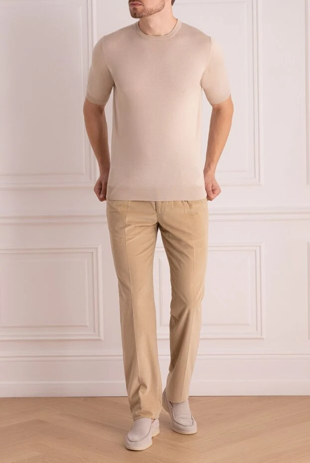 Cesare di Napoli man short sleeve jumper in silk and cotton beige for men купить с ценами и фото 166597 - photo 2