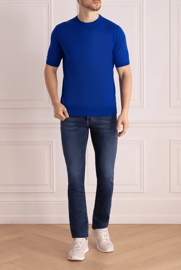 Cesare di Napoli man cotton short sleeve jumper blue for men купить с ценами и фото 166620 - photo 2