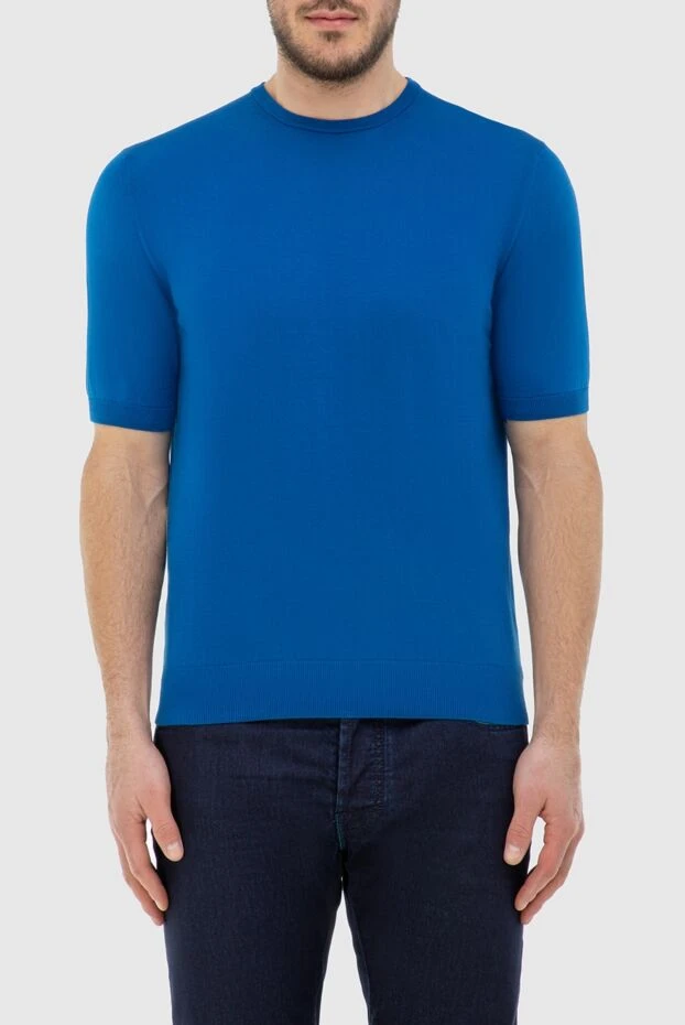 Cesare di Napoli man cotton short sleeve jumper blue for men купить с ценами и фото 166622 - photo 2