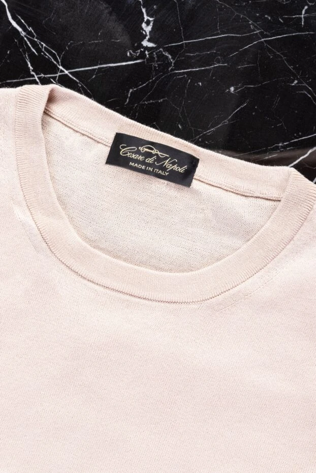 Cesare di Napoli beige cotton knit short-sleeve jumper for men 166624 - photo 2