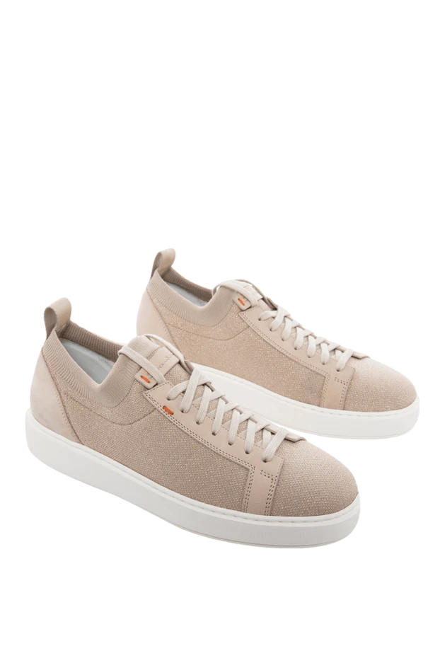 Santoni woman beige leather and textile sneakers for women купить с ценами и фото 166673 - photo 2