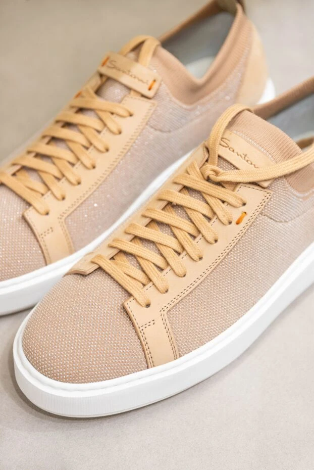 Santoni кеды женские с блестящей текстурой и вставками персиковые 166674 - фото 2