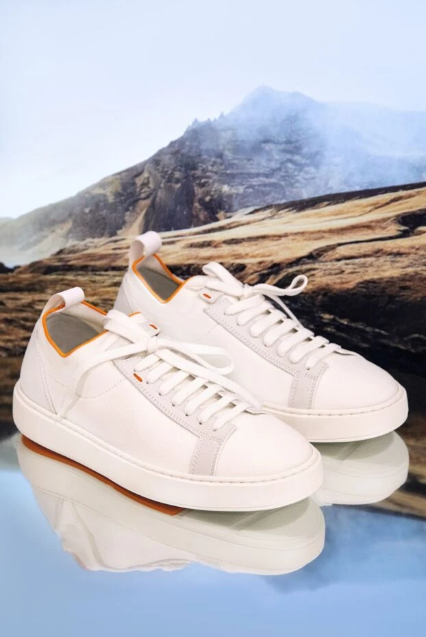 Santoni кеды женские с оранжевыми вставками бежевые 166675 - фото 2