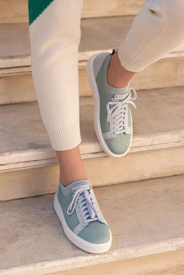 Santoni кеды женские с блестящей текстурой зеленые 166676 - фото 2