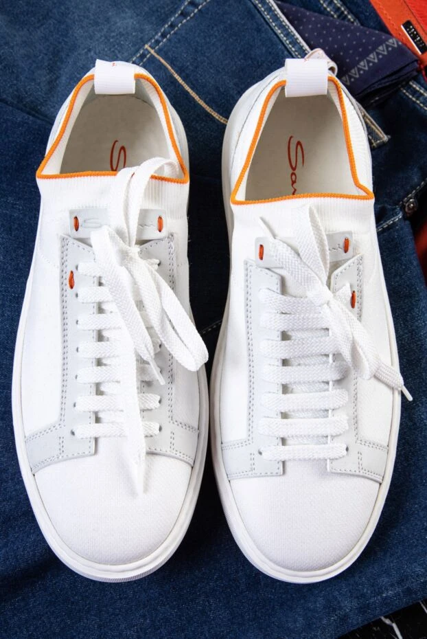 Santoni сникеры из кожи и текстиля белые мужские 166686 - фото 2