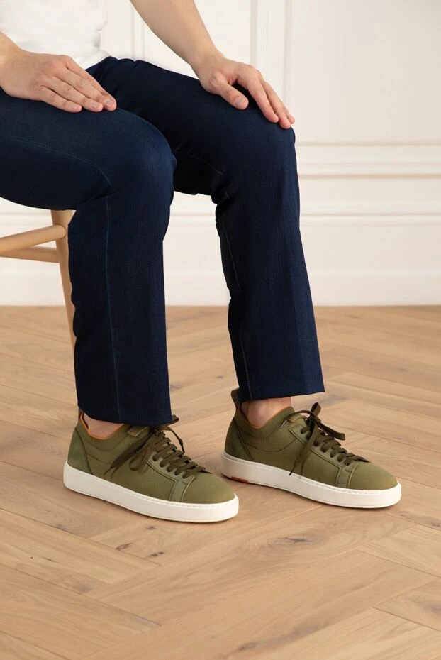 Santoni man green leather and textile sneakers for men купить с ценами и фото 166687 - photo 2