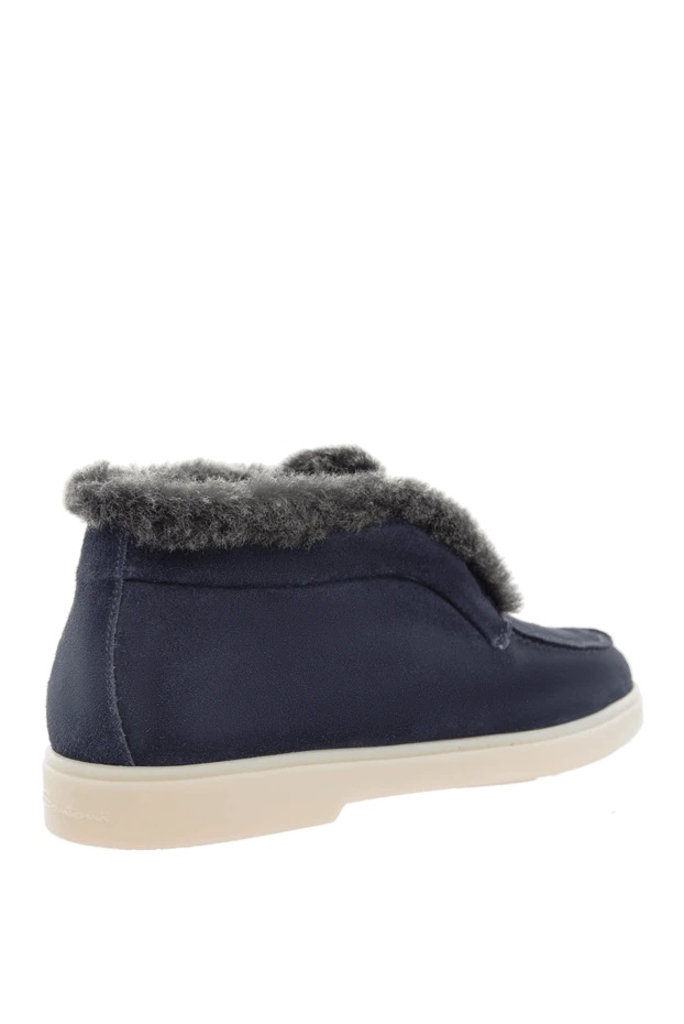 Santoni қара хутры бар көк түсті нубуктан жасалған әйелдердің лоферлері 166728 - фото 3