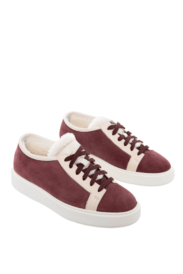 Santoni woman burgundy nubuck and fur sneakers for women купить с ценами и фото 166743 - photo 2