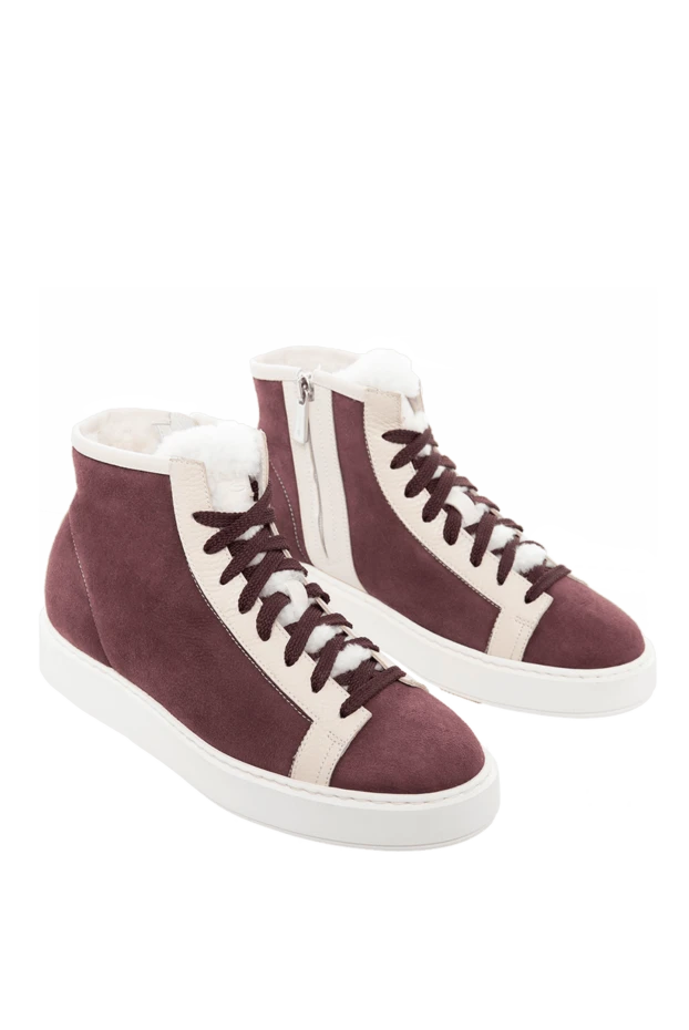 Santoni woman burgundy nubuck and fur sneakers for women купить с ценами и фото 166751 - photo 2