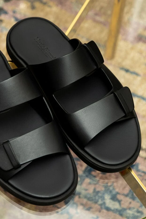 Doucal`s шлепанцы кожаные черные с двойной застежкой мужские 166768 - фото 3