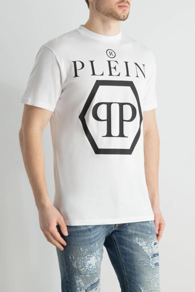 Philipp Plein алтыбұрышты графикалық логотипі бар ақ мақта ерлер футболкасы
 166831 - фото 3