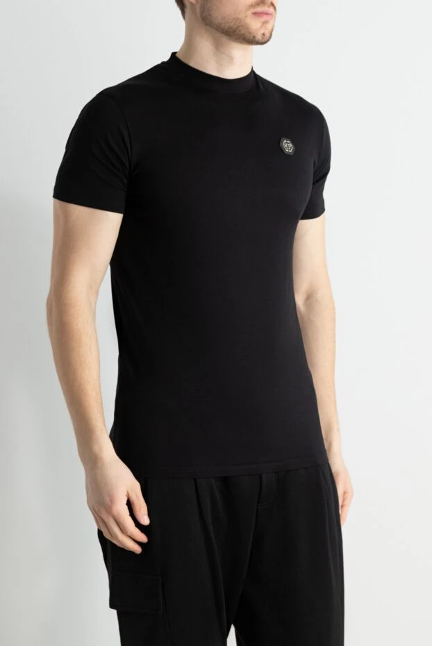 Philipp Plein ықшам шевронмен қалың тоқылған ерлерге арналған қара футболка
 166833 - фото 3