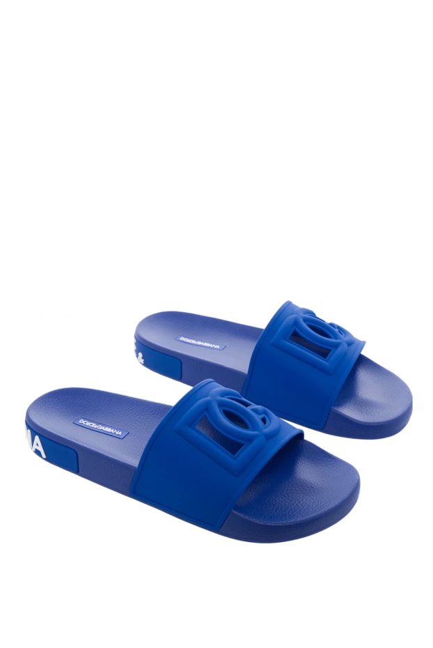 Dolce & Gabbana шлепанцы-слайдеры резиновые синие с объемным логотипом мужские 166888 - фото 3