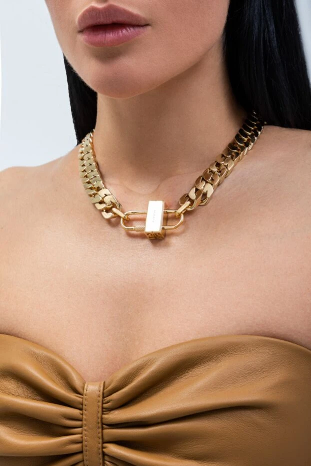 Givenchy колье-цепочка металлическое с декоративным замочком желтое женское 166893 - фото 2