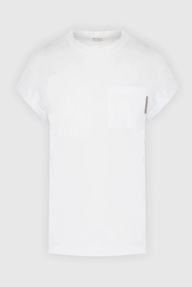 Кеуде қалтасы бар ақ мақтадан жасалған футболка - фото 1