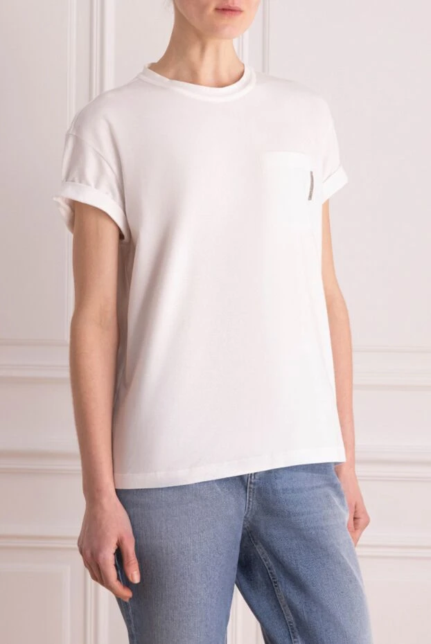 Brunello Cucinelli white cotton t-shirt with a chest pocket 166916 - photo 3