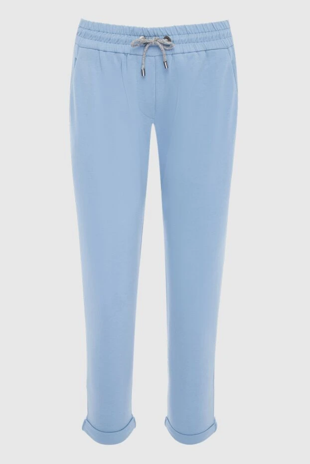 Голубые брюки из хлопка с манжетами и поясом на кулиске - фото 1