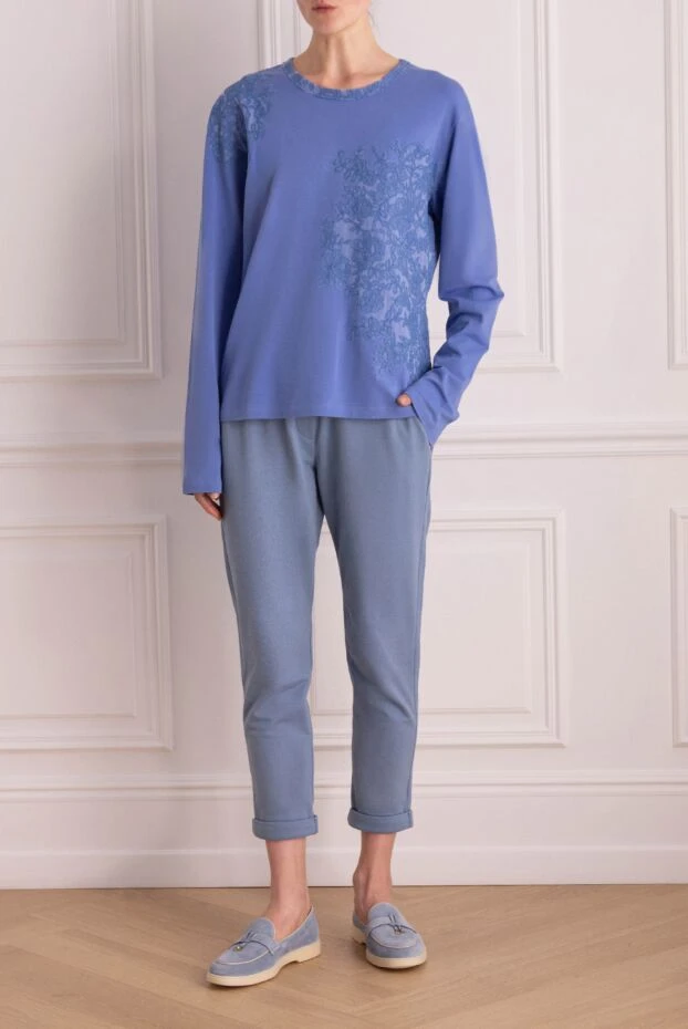 Brunello Cucinelli light blue cotton trousers with cuffs and a drawstring waistband 166927 - photo 2