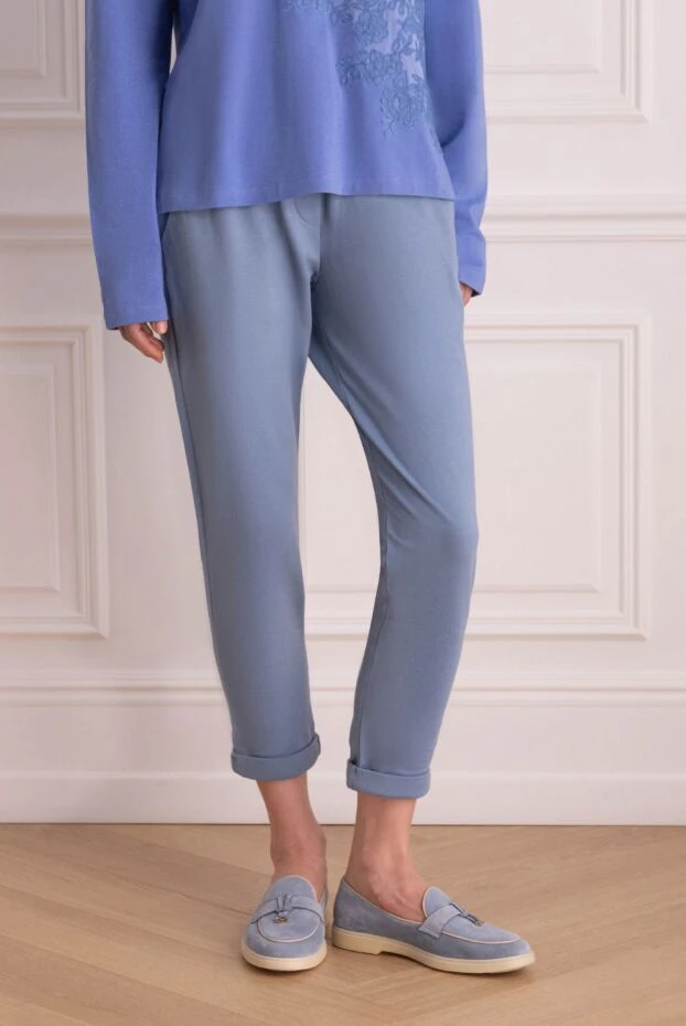 Brunello Cucinelli light blue cotton trousers with cuffs and a drawstring waistband 166927 - photo 3