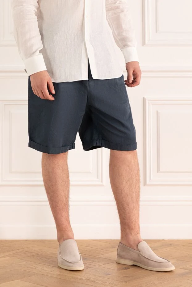 Brunello Cucinelli шорты из льна и хлопка синие мужские 166929 - фото 3