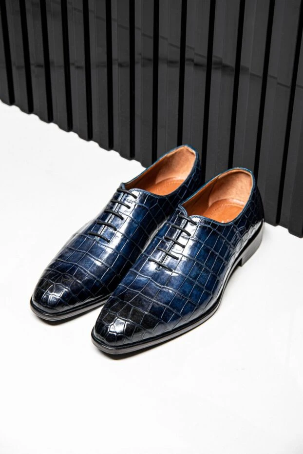 Cesare di Napoli туфли оксфорды из кожи аллигатора синие мужские 166969 - фото 2
