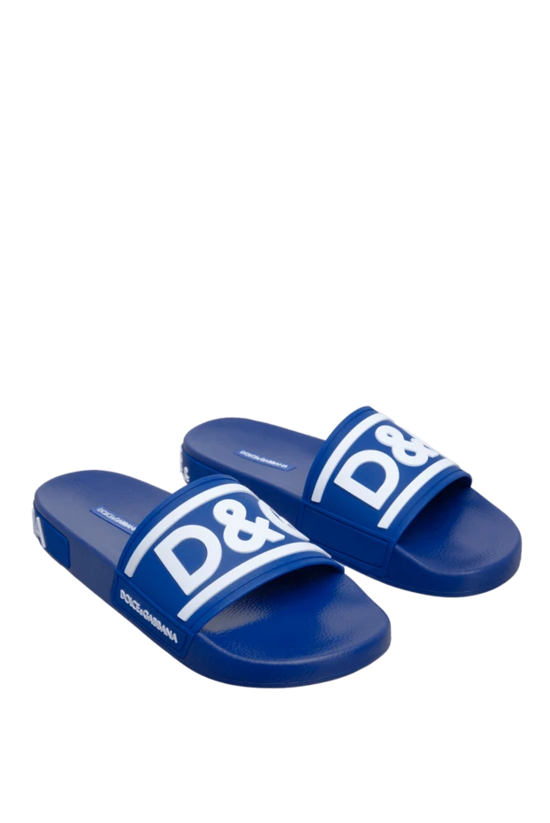 Dolce & Gabbana шлепанцы-слайдеры резиновые синие с контрастным логотипом мужские 167007 - фото 3