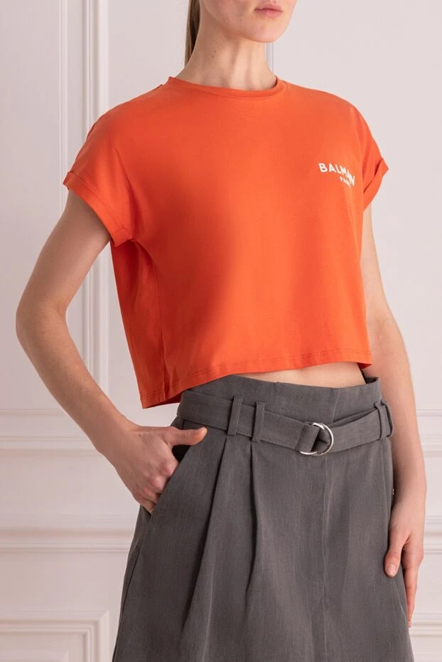 Balmain париж логотипі бар ашық қызғылт сары түсті футболка
 167032 - фото 3
