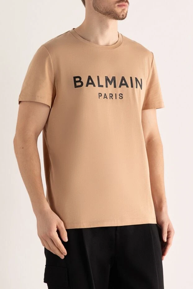 Balmain светлая футболка в оттенке мокко с логотипом на груди 195701 - фото 3