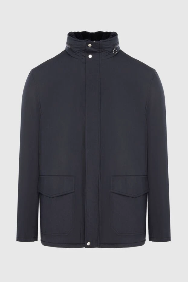 Куртка удлиненная синяя утепленная мехом с кожаными вставками мужская - фото 1