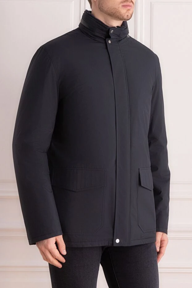 Seraphin men's blue extended jacket insulated with fur and leather inserts 167069 - photo 3