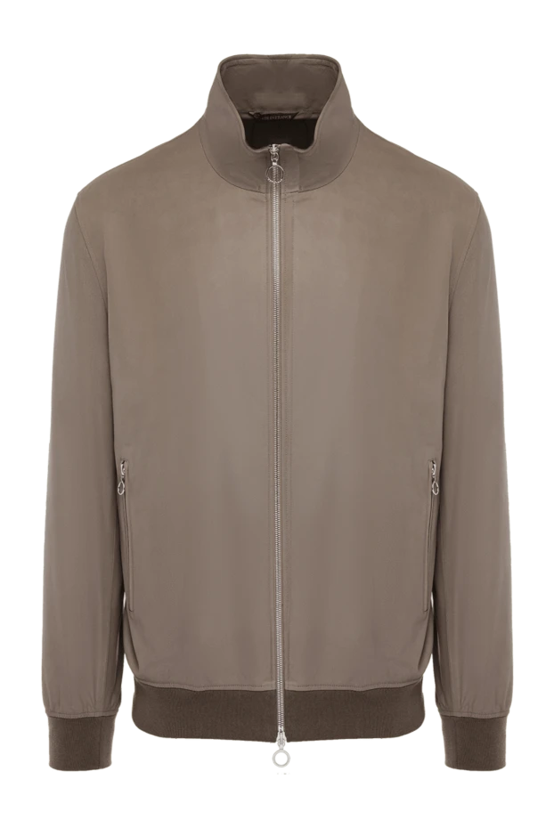 Summer beige men's jacket with a stand-up collar and textured elastic band
- photo 1