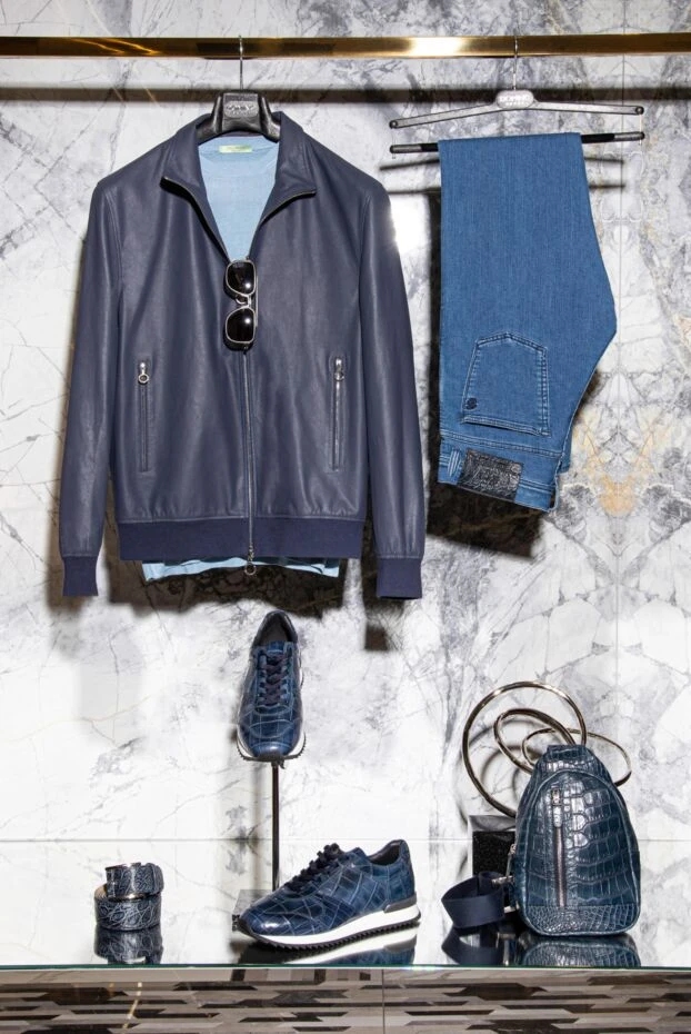 Seraphin куртка кожаная синяя с эластичными вставками мужская 167076 - фото 2