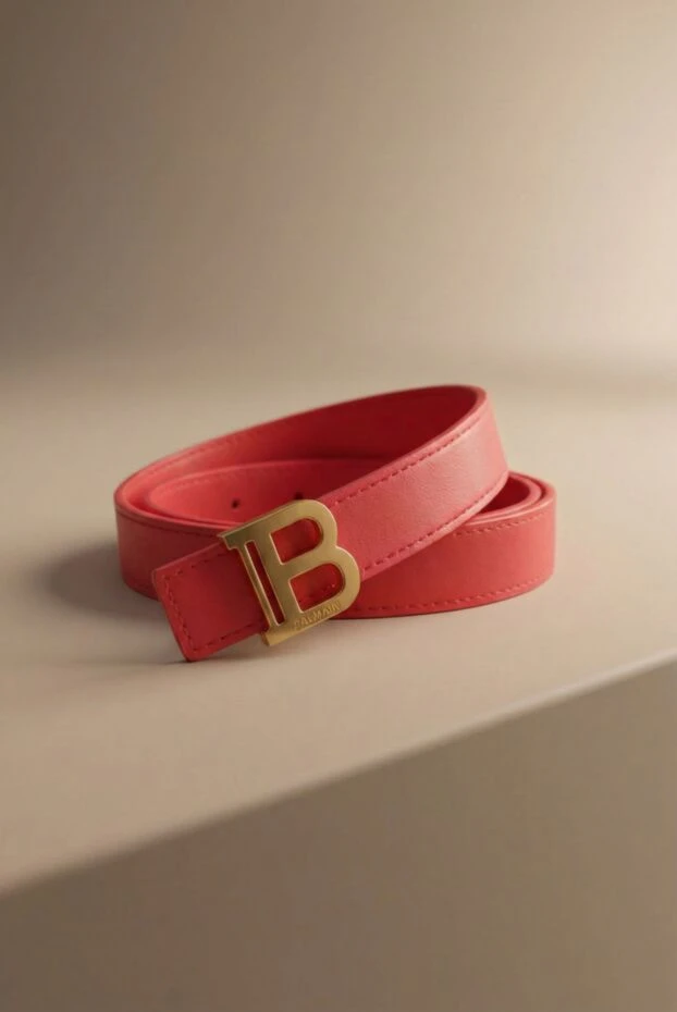 Әйелдерге арналған логотипі бар ашық қызыл былғары белбеуі - фото 2