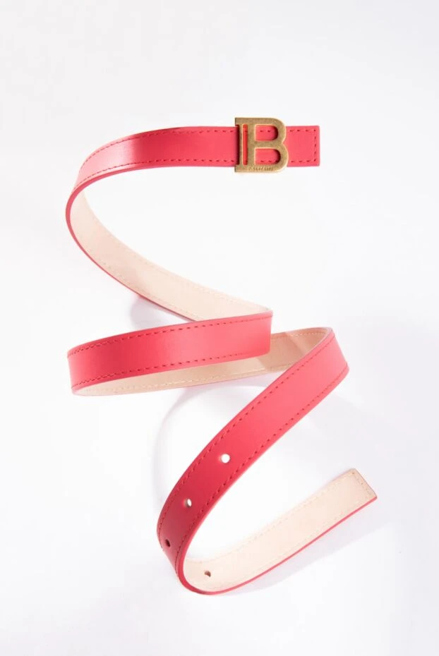 Balmain әйелдерге арналған логотипі бар ашық қызыл былғары белбеуі 167082 - фото 3