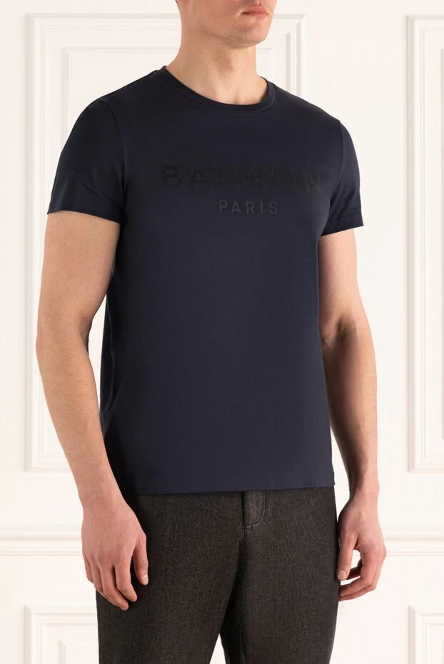 Balmain тёмно-синяя футболка с матовым брендингом на груди 195698 - фото 3