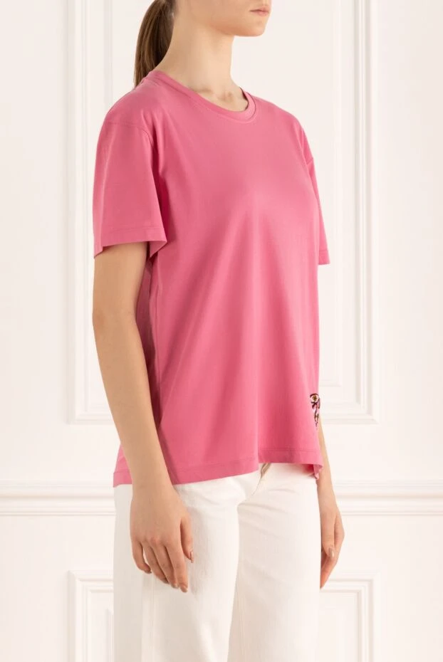 Ermanno Scervino футболка женская хлопковая розовая с логотипом из бисера 167116 - фото 3