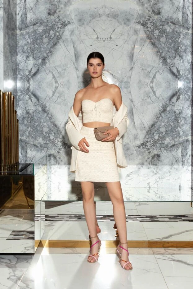 Ermanno Scervino бежевый вязаный топ-бюстье и юбка-карандаш из хлопка 167121 - фото 2